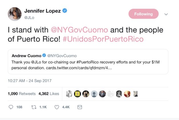 JLo one million dollars to puerto rico