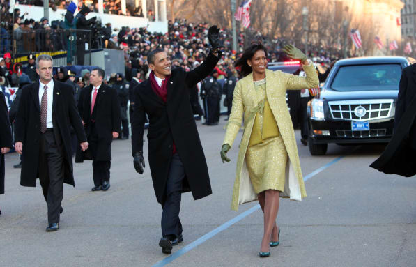 Michelle Obama wore a lemongrass shift and matching overcoat designed by Isabel Toledo to the 2009 inauguration Isabel Toledo