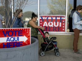 Voters wait in line in Austin, Texas.