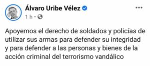 Translation: Let’s support the right of the soldiers and police to use their weapons and to defend their integrity, the people, and the goods from the criminal acts of terrorism. Photo courtesy: trendsmap.com Belatina, latinx