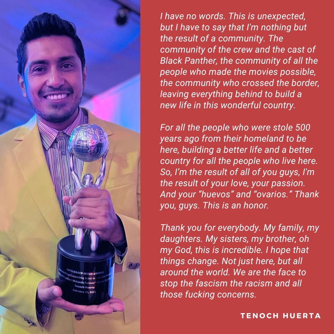 Mexican Actor Tenoch Huerta Says He's the Result of Immigrants’ Collective Sacrifices During His NAACP Image Award Acceptance Speech 