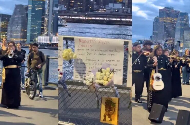 Flowers and Mariachis Fill the Air Following Mexican Ship Crash at Brooklyn Bridge